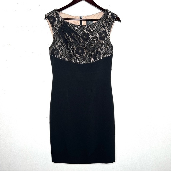 ADRIANNA PAPELL Black Lace Bodice Bodycon Sleeveless Dress Size 6 - Picture 1 of 9